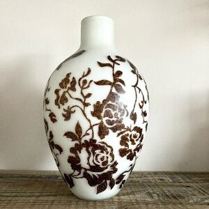 Satin white art glass cameo vase unsigned